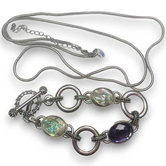 2pc- Lia Sophia Epiphany Abalone Rhinestone Bracelet & Lia Sophia chain Necklace - Picture 1 of 7